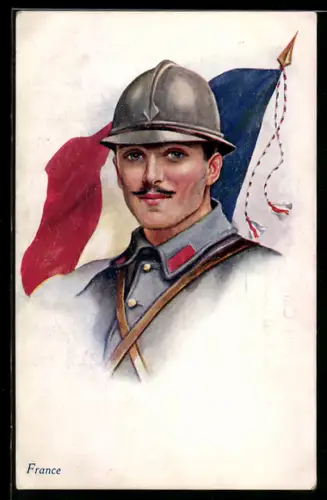 AK Französischer Soldat vor Landesfahne
