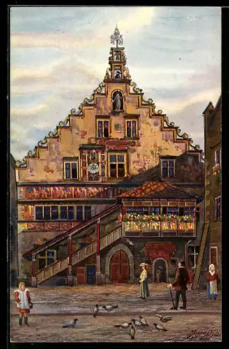 Künstler-AK Vinzenz Marschall: Lindau im Bodensee, das Rathaus aus dem 15. Jahrhundert