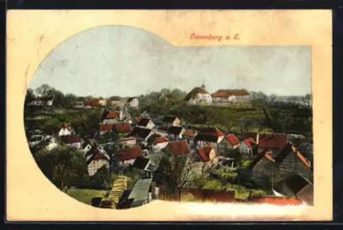 AK Lauenburg a. E., Ortsansicht mit Wohnhäusern und Kirche