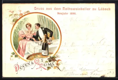 Lithographie Lübeck, Rathsweinkeller, Neujahr