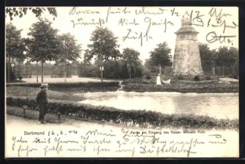 AK Dortmund, Partie am Eingang des Kaiser Wilhelm Hain