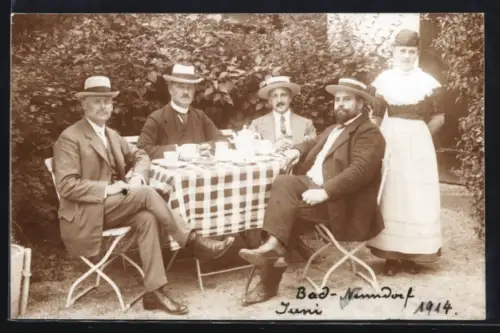 AK Bad Nenndorf, Kaffeetafel im Freien, Juni 1914
