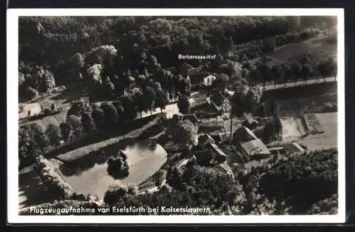 AK Eselsfürth bei Kaiserslautern, Flugzeugaufnahme mit Barbarossa-Hof, Bes. Flockerzie