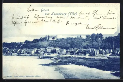AK Lauenburg /Elbe, Stadtansicht mit Elbufer und Häusern