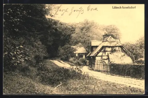AK Lübeck-Israelsdorf, Fachwerkhaus am Waldrand
