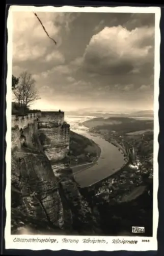 Foto-AK Walter Hahn, Dresden, Nr. 3028: Königstein /Elbsandsteingebirge, Festung, Königsnase