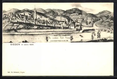 AK Siegen, Ortsansicht im Jahre 1500, Merian