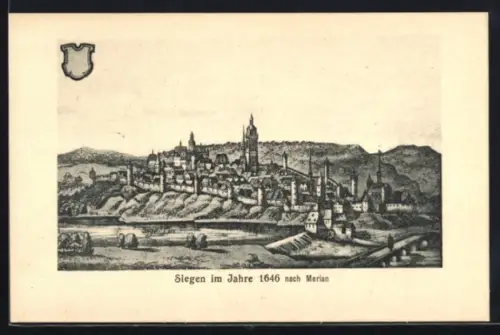 AK Siegen, Ortsansicht im Jahre 1646 nach Merian