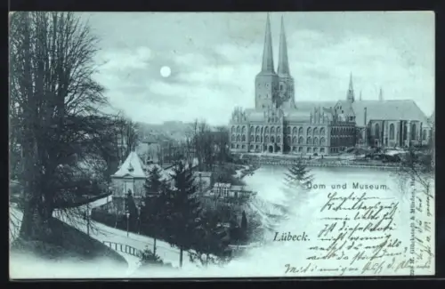 Mondschein-AK Lübeck, Dom und Museum