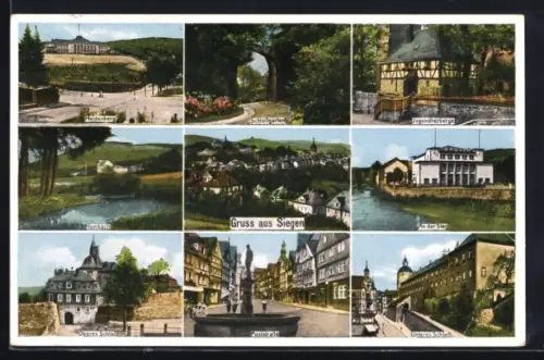 AK Siegen, Heidenberg, Schlossgarten, Altes Schloss, Rathaus, Unteres Schloss