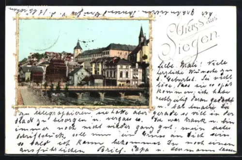 AK Siegen, Ortsansicht mit Schloss und Kirche