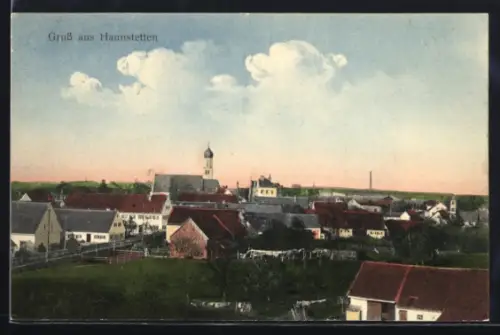 AK Haunstetten, Ortsansicht mit Kirche und Wohnhäusern