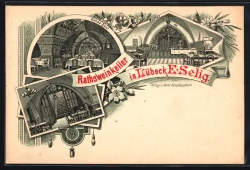 Lithographie Lübeck, Gasthof Rathsweinkeller, Inh. E. Selig