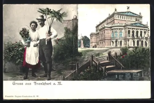 AK Frankfurt a. M., Opernhaus, Paar in Tracht