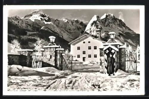 AK Garmisch-Partenkirchen, Blick zur Jägerkaserne im Schnee