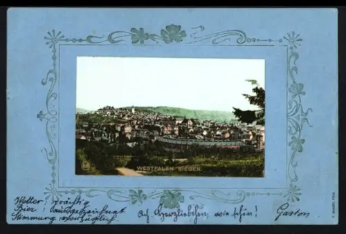 Lithographie Siegen /Westfalen, Teilansicht, Passepartout