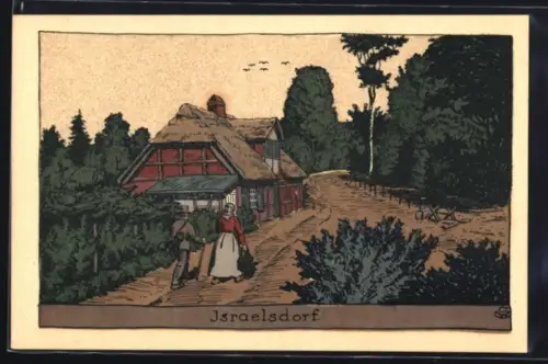Steindruck-AK Lübeck, Partie in Israelsdorf