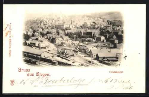 AK Siegen, Totalansicht des Ortes, Eisenbahn