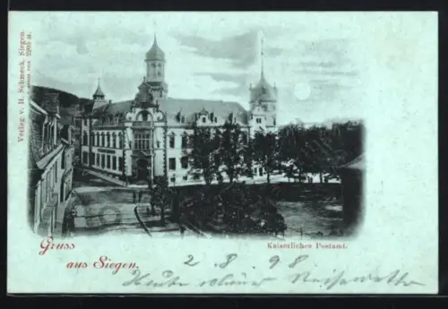 Mondschein-AK Siegen, Kaiserliches Postamt