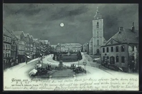 Mondschein-AK Siegen, Strassenpartie mit Kirche