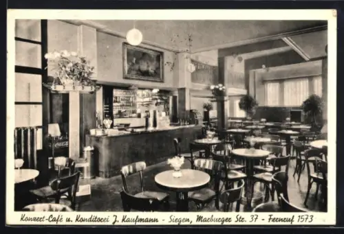AK Siegen, Konzert-Café und Konditorei J. Kaufmann, Speisesaal