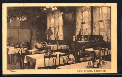 AK Siegen i. W., Hotel Meurer, Speisesaal, Innenansicht
