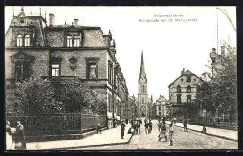 AK Kaiserslautern, Königstrasse mit St. Marienstrasse und Kirche