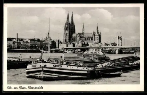 AK Köln am Rhein, Gütermotorschiff Wiking auf dem Rhein vor dem Dom