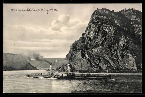 AK Schleppdampfer Kannengiesser IV auf dem Rhein bei der Loreley