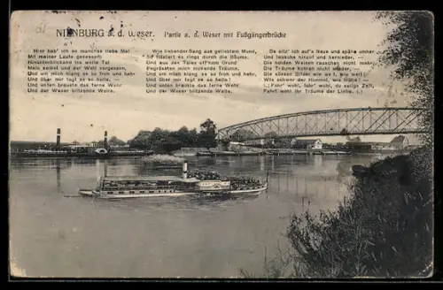AK Raddampfer Kaiser Wilhelm auf der Weser bei Nienburg, im Hintergrund Schleppdampfer Stolzenau