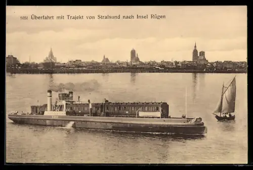 AK Stralsund, Fährschiff Bergen bei der Überfahrt nach Rügen