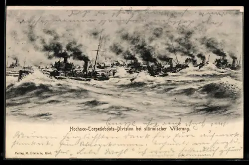 AK Hochsee-Torpedoboots-Division bei stürmischer Witterung, Kriegsschiff