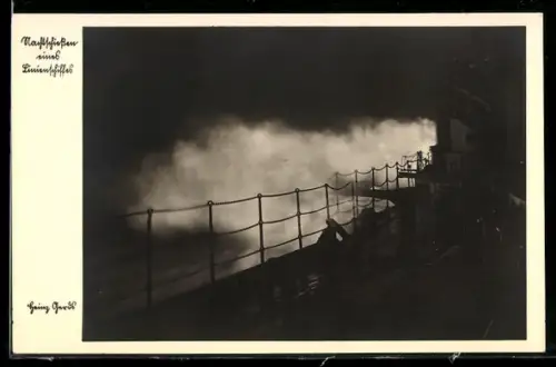 AK Nachtschiessen eines Linienschiffes