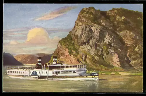 AK Raddampfer der Köln-Düsseldorfer Rheindampfschiffahrt passiert die Loreley