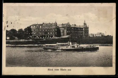 AK Raddampfer Stadt Ueberlingen auf dem Rhein vor dem Krankenkaus der Dominikanerinnen in Düsseldorf-Heerdt