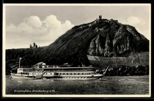 AK Raddampfer Rheinland auf dem Rhein vor der Drachenburg