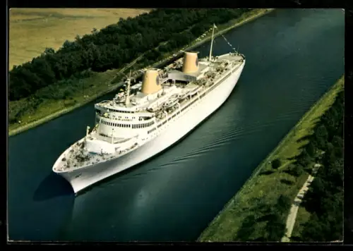 AK Passagierschiff M.S. Kungsholm im Nord-Ostsee-Kanal aus der Vogelschau
