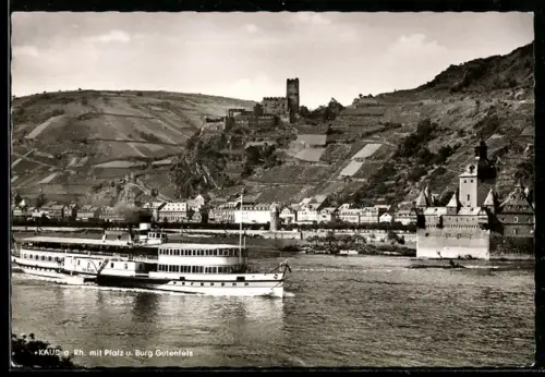 AK Kaub a. Rhein, Raddampfer Rheinland vor der Burg Gutenfels