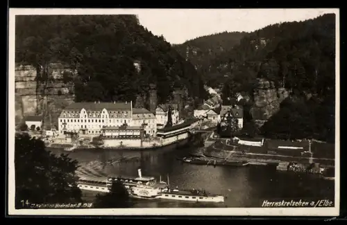 AK Herrnkretschen a. Elbe, Raddampfer Pillnitz bei Fahrt stromaufwärts