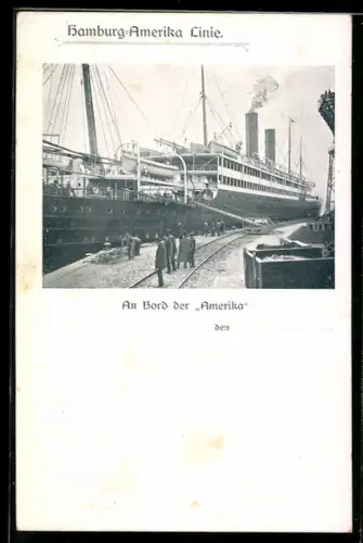 AK Passagierschiff Amerika der Hamburg-Amerika-Linie an der Kaimauer