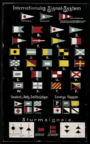 AK Internationales Signal-System, Flaggen von A bis Z, Sturmsignale, sonstige Flaggen