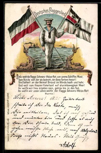 Lithographie Matrose mit Reichskriegsflagge, Deutsches Flaggenlied