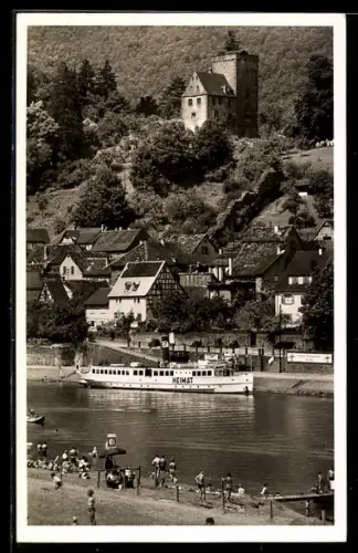 AK Fahrgastschiff Heimat auf dem Neckar an der Vorderburg bei Neckarsteinach