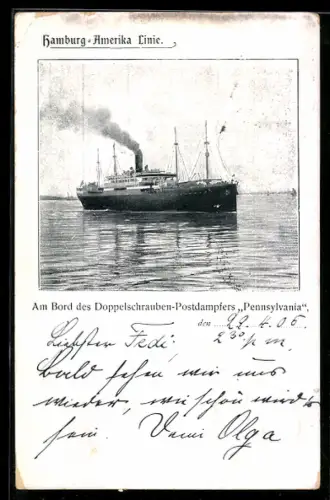 AK Passagierschiff Pennsylvania der Hamburg-Amerika-Linie vor der Küste