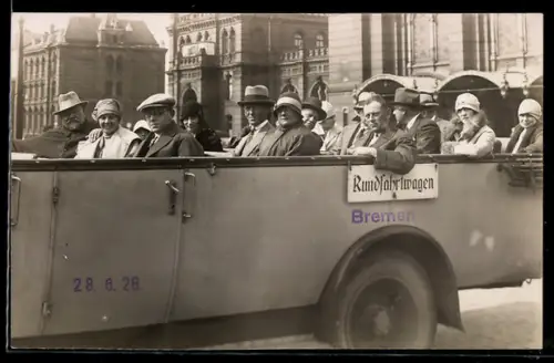 AK Kraftwagen der Bremer Stadtrundfahrten mit Passagieren, 1928