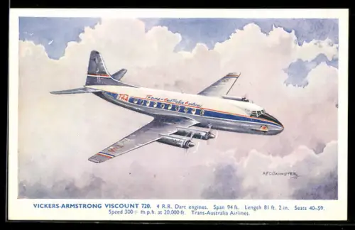 AK Flugzeug Vickers-Armstrong Viscount 720, Trans-Australia Airlines, über den Wolken