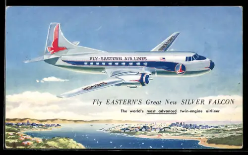 AK Passagierflugzeug Silver Falcon der Fly-Eastern Air Lines im Fluge