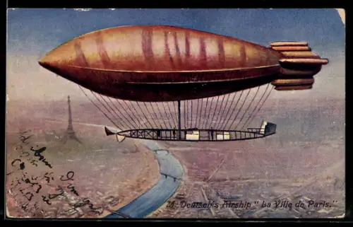 AK Paris, Zeppelin La Ville de Paris überfliegt Seine und Eiffelturm