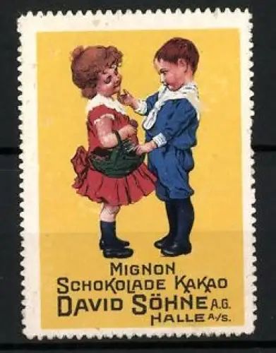 Reklamemarke Halle / Saale, Mignon Schokolade Kakao, spielende Kinder