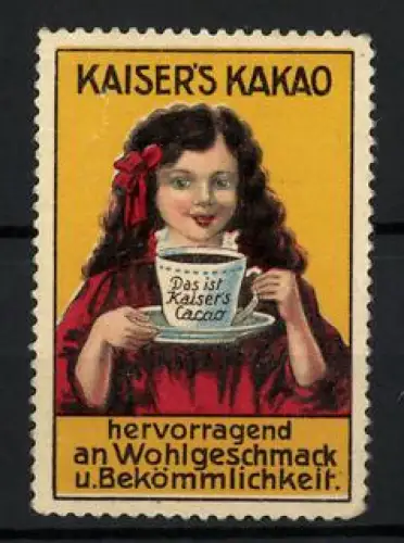 Reklamemarke Kaiser`s Kakao, Mädchen mit Tasse